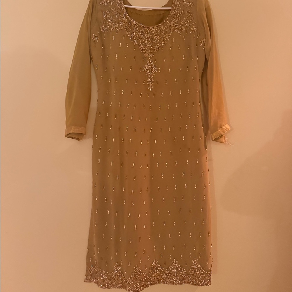 Elegant Tan Embellished Dress